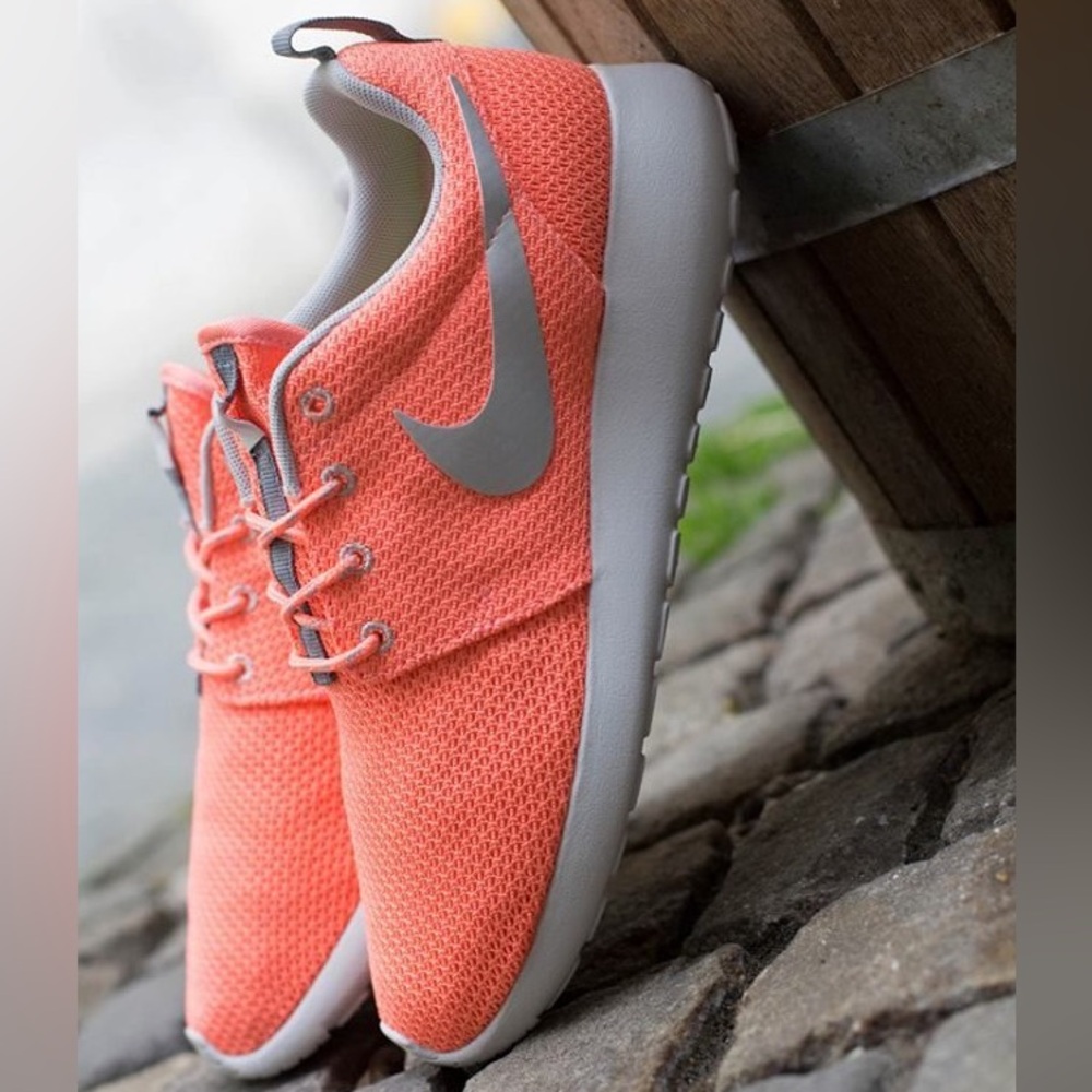 Nike Womens Roshe One Bright Coral and Gray Sneakers